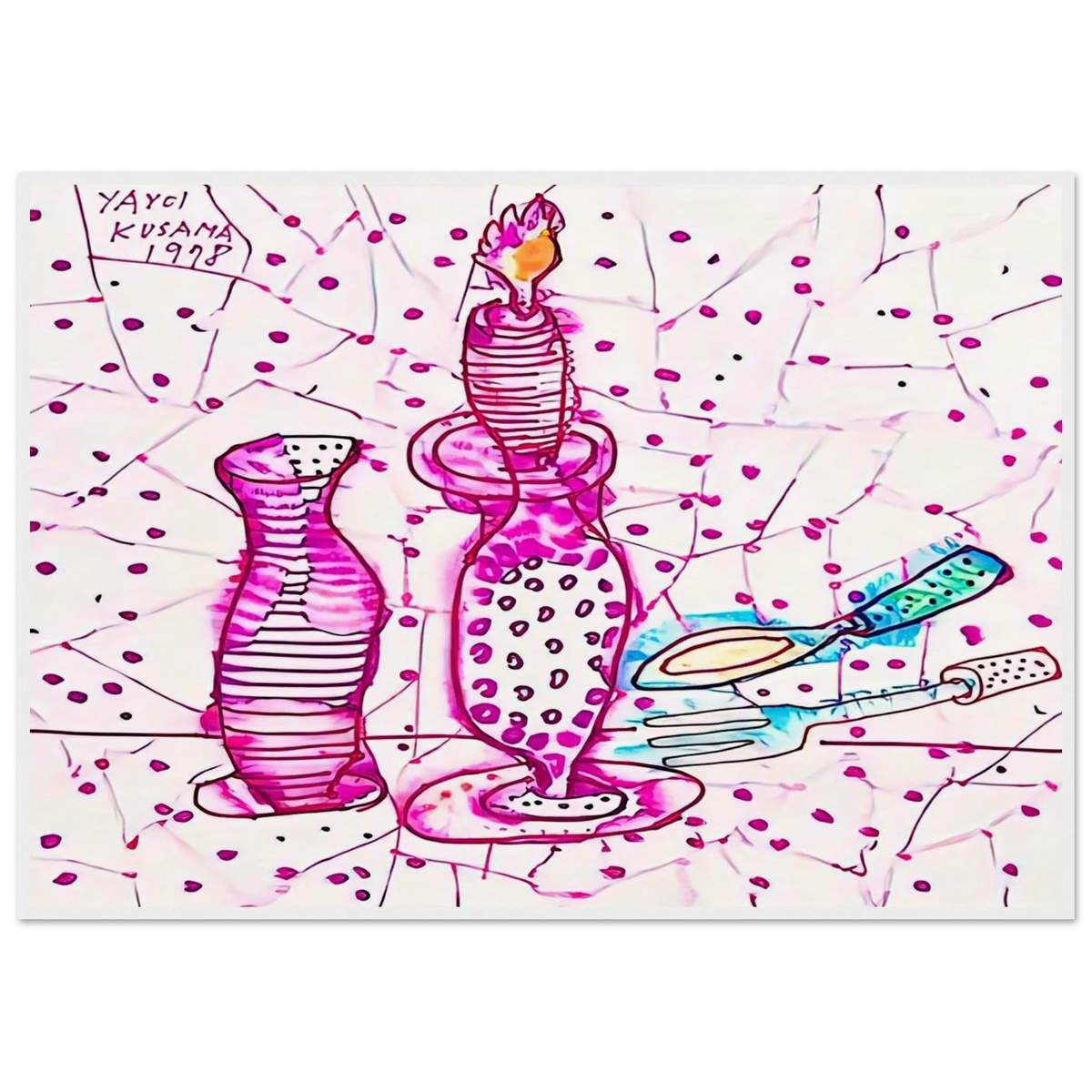 STILL LIFE OF CANDLESTICK 1978 Framed Poster | Yayoi Kusama Framed Prints Wall Art | Yayoi Kusama Prints