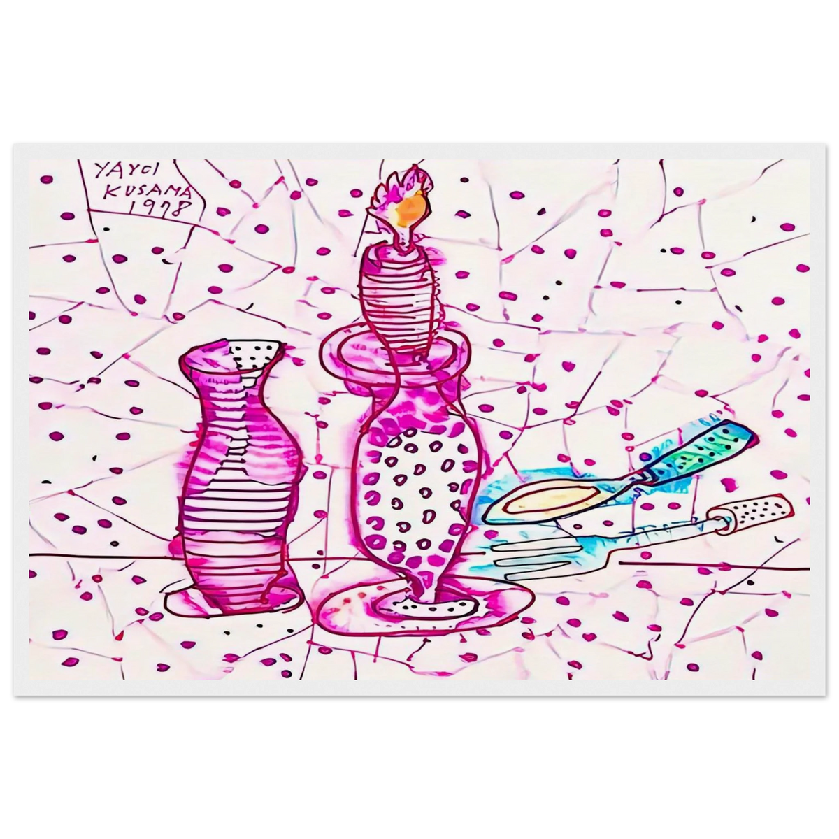 STILL LIFE OF CANDLESTICK 1978 Framed Poster | Yayoi Kusama Framed Prints Wall Art | Yayoi Kusama Prints